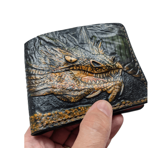 017 Bifold Leather Wallet - Smaug the Dragon Embossed Design | Perfect Gift for Him - Theodoros