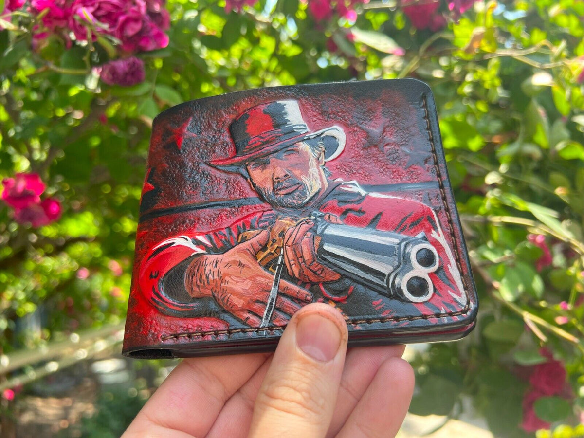 020 Bifold Leather Wallet - Red Dead Redemption RDR Cowboy Embossed Design | Perfect Western Gift for Him - Theodoros