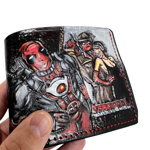 021 Bifold Leather Wallet - Deadpool Embossed Superhero Design with Buckle Down | Perfect Gift for Him - Theodoros