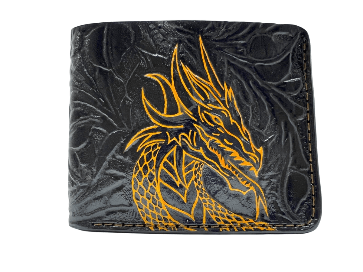 022 Hand Tooled Dragon Leather Bifold Wallet – Embossed Animal & Biker Wallet, Unique Gift for Him - Theodoros