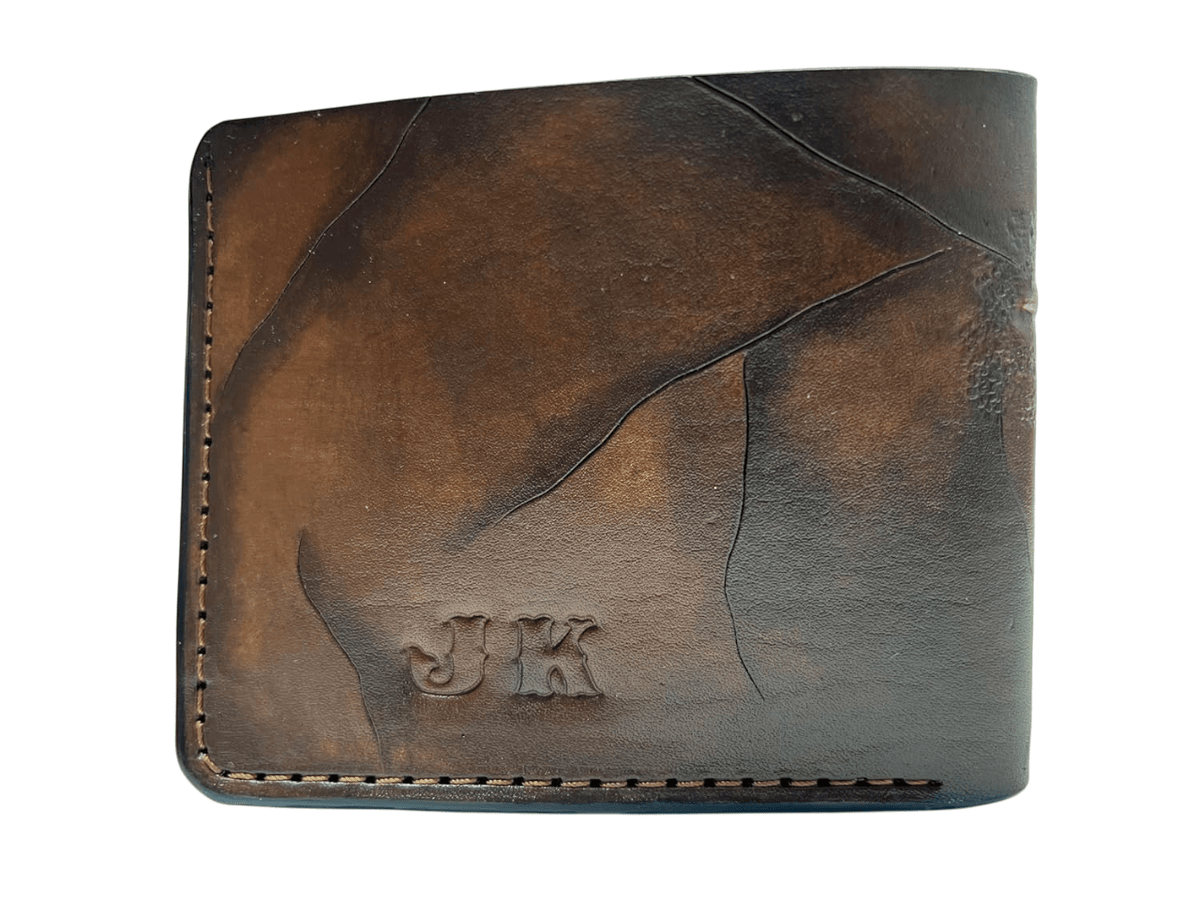 033 Handcrafted Leather Carved Bifold Skull Wallet – Dinosaur Skull & Biker Designs, Embossed Wallet - Theodoros