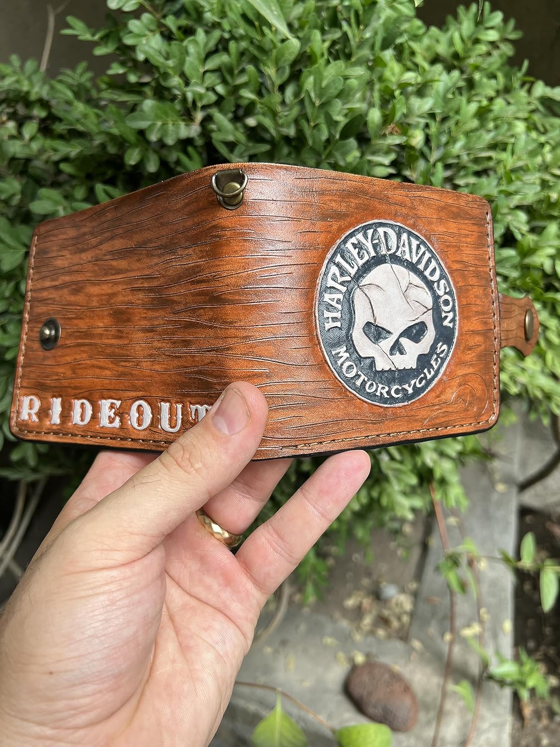 034 Skull Leather Wallet, Harley Davidson Wallet, Moto Wallet, Bike Wallet, 3D Genuine Leather Wallet, Hand Carved Wallet, Biker Wallet, Embossed Wallet (Copy) - Theodoros