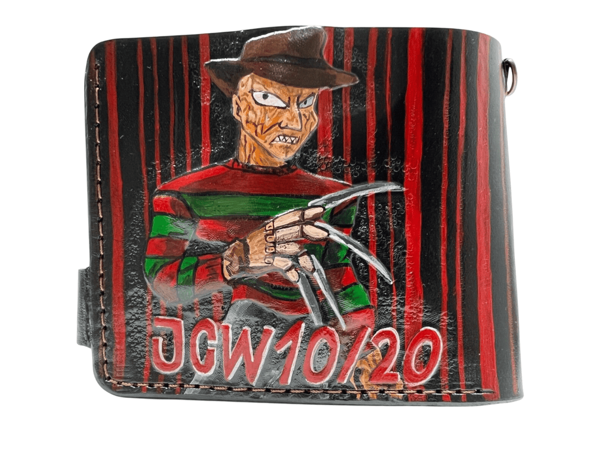 037 Hand Tooled Freddy Krueger Wallet – Nightmare on Elm Street collection, Biker & Embossed Leather Wallet - Theodoros
