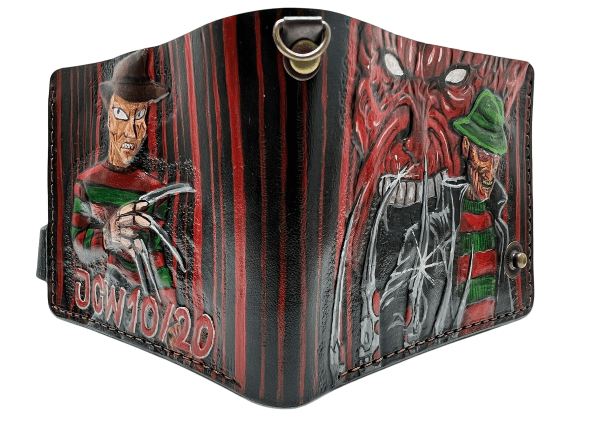 037 Hand Tooled Freddy Krueger Wallet – Nightmare on Elm Street collection, Biker & Embossed Leather Wallet - Theodoros