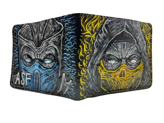 038 Handcrafted Mortal Kombat Wallet | Bifold, Leather Carved Sub - Zero & Scorpion Designs - Theodoros