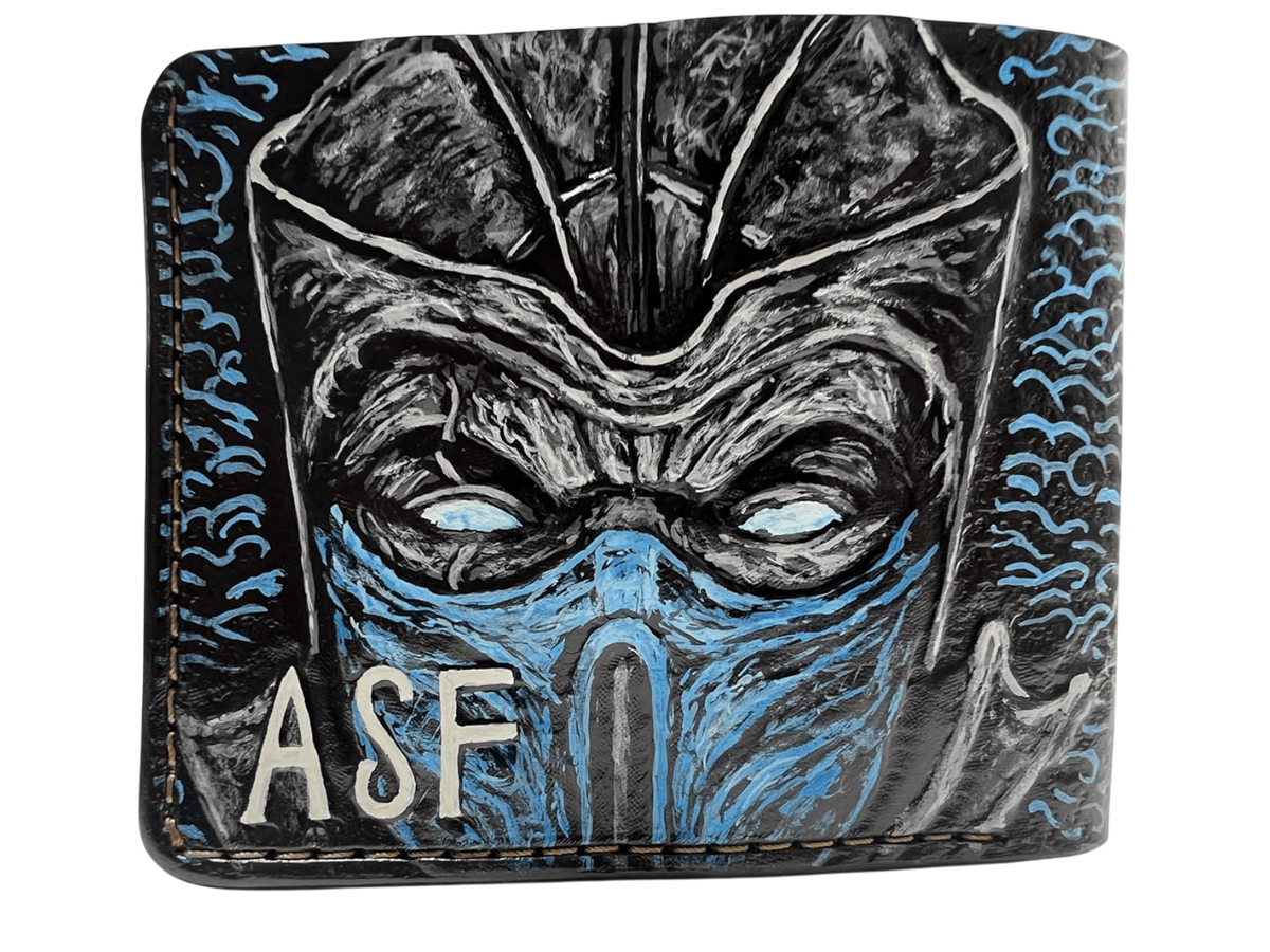 038 Handcrafted Mortal Kombat Wallet | Bifold, Leather Carved Sub - Zero & Scorpion Designs - Theodoros