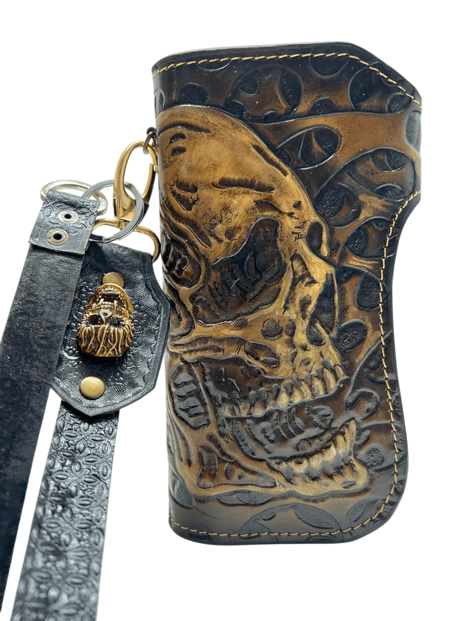 042 Handcrafted Skull Wallets | Bifold, Leather Carved & Biker Designs | Embossed Long Wallet - Theodoros