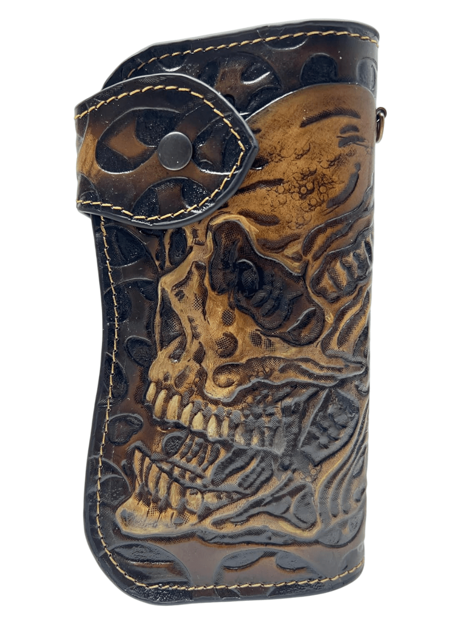 042 Handcrafted Skull Wallets | Bifold, Leather Carved & Biker Designs | Embossed Long Wallet - Theodoros