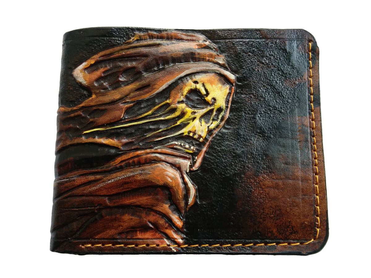 M1S19, Skull & Skeleton Handmade Bifold Leather Wallet