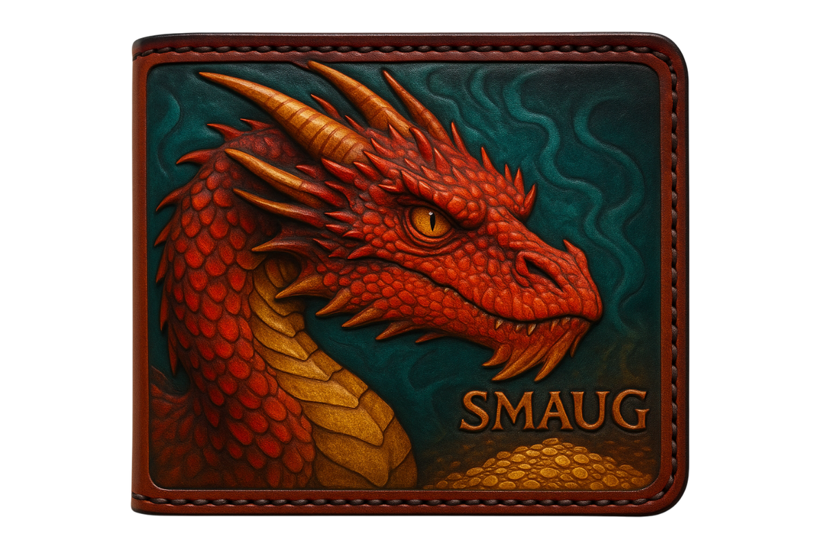 M1B10, Hobbit Dragon Smaug Embossed Bifold Leather Wallet