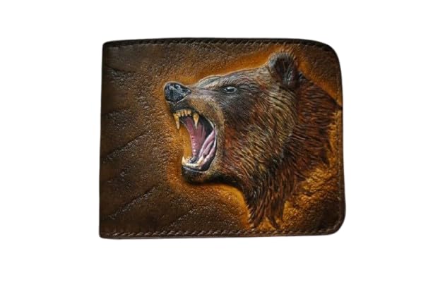 #002 Brown Grizzly Bear Leather Wallet | Perfect Gift for Him