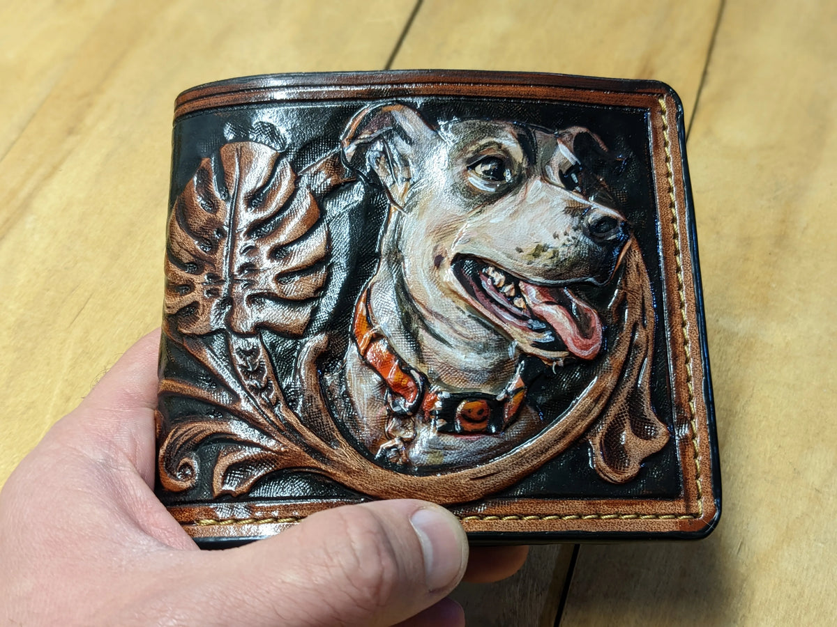 custom pet photo leather wallet full grain leather
