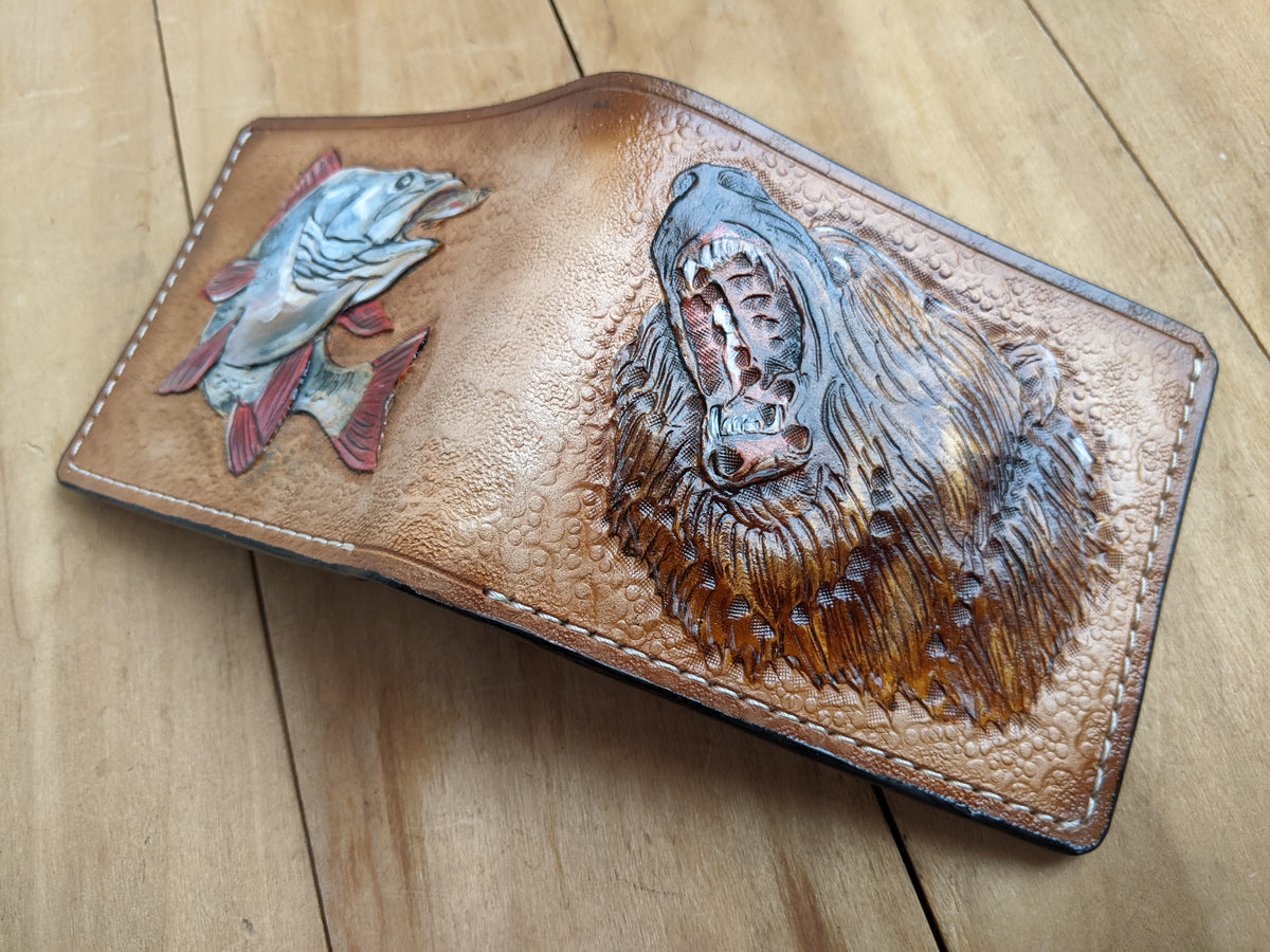M1A17, Grizzly Bear & Bass Fishing Bifold Leather Wallet