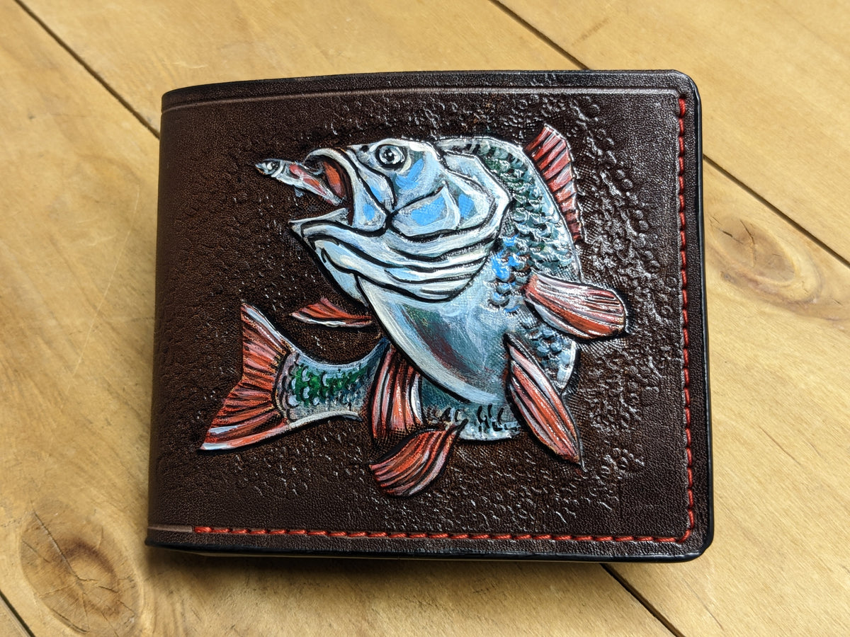 M1A22, Bass Fishing Handmade Embossed Bifold Leather Wallet
