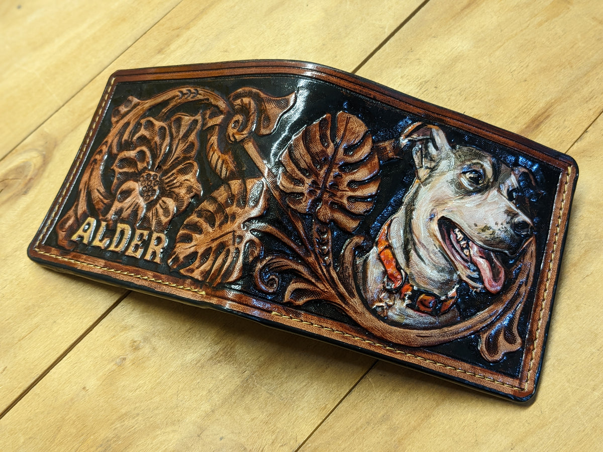 M1U1, Dog Portrait from Photo & Floral Sheridan Style Wallet