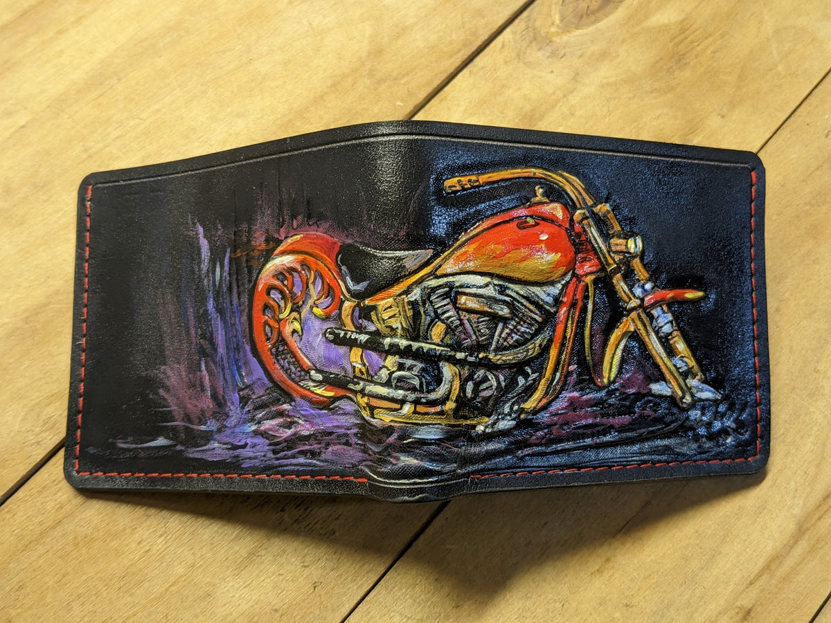 M1D7, Harley Davidson Drag Bike Biker Bifold Leather Wallet