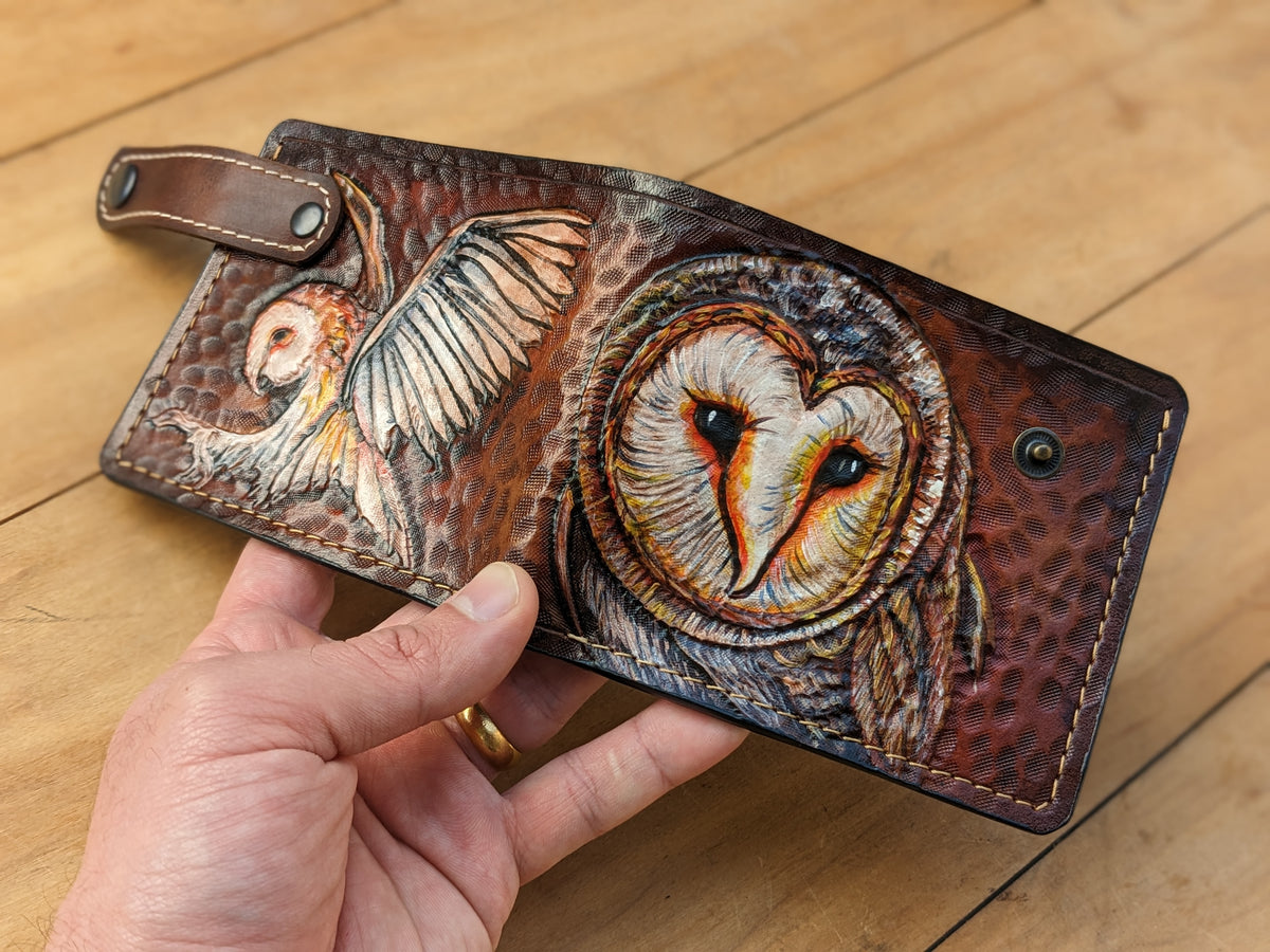 M1A30, Barn Owl Great Horned Bird Bifold Leather Wallet