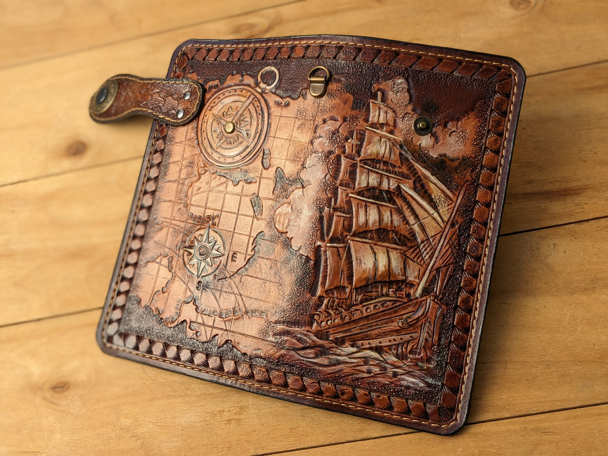 M2H2, Frigate Ship, Treasure Map & Compass Rose Travel Wallet