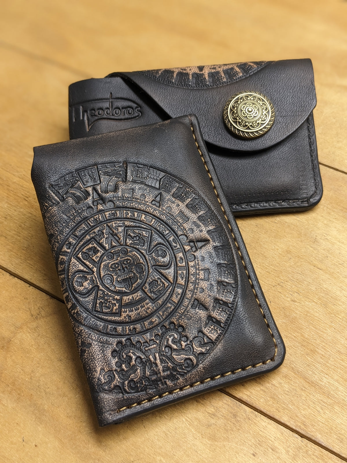 Mayan Calendar, Aztec Calendar, Aztec Art, Luxury Leather Card Holder
