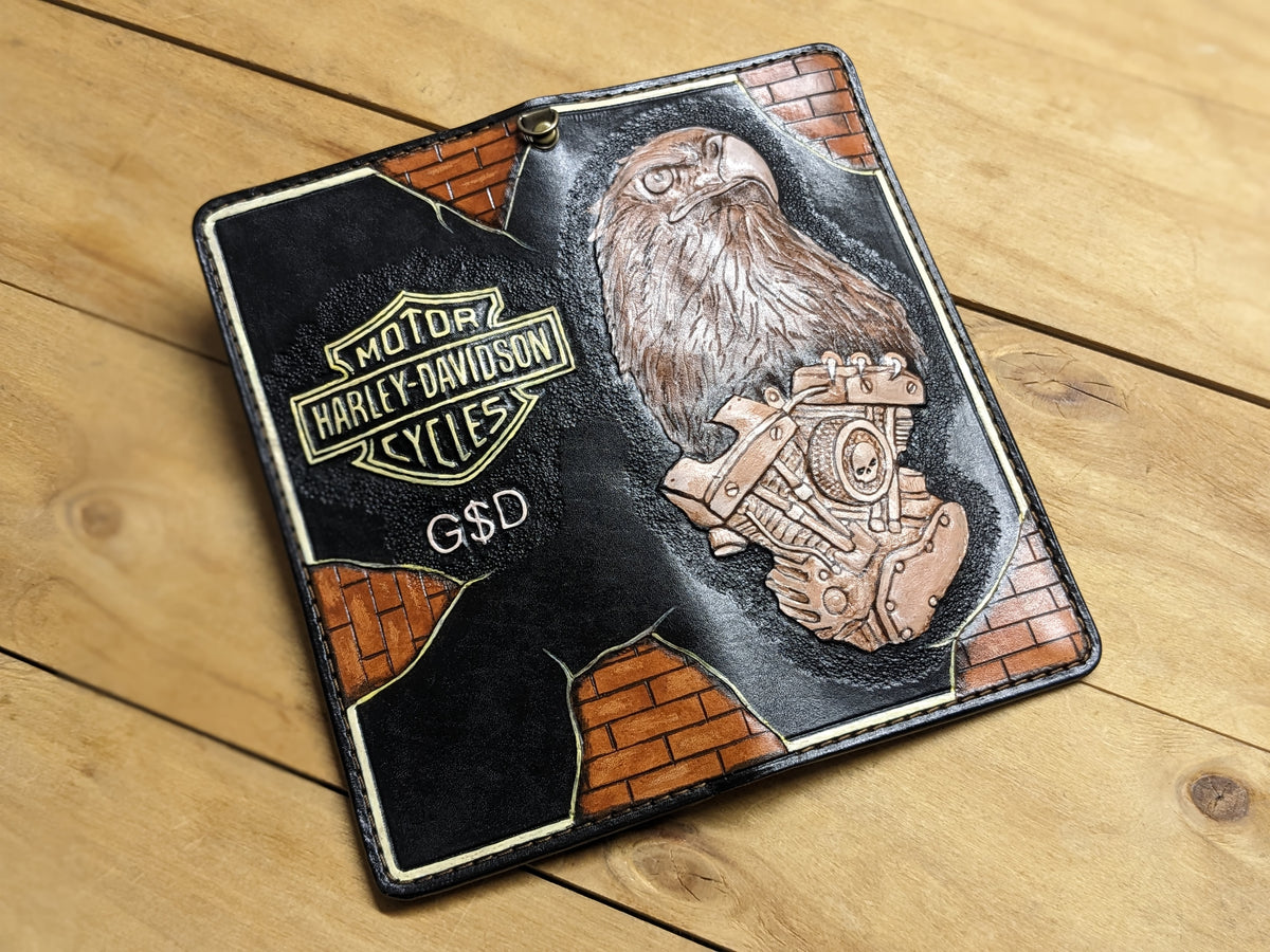 M2D6, Harley Davidson Motorcycle & Bald Eagle Biker Wallet