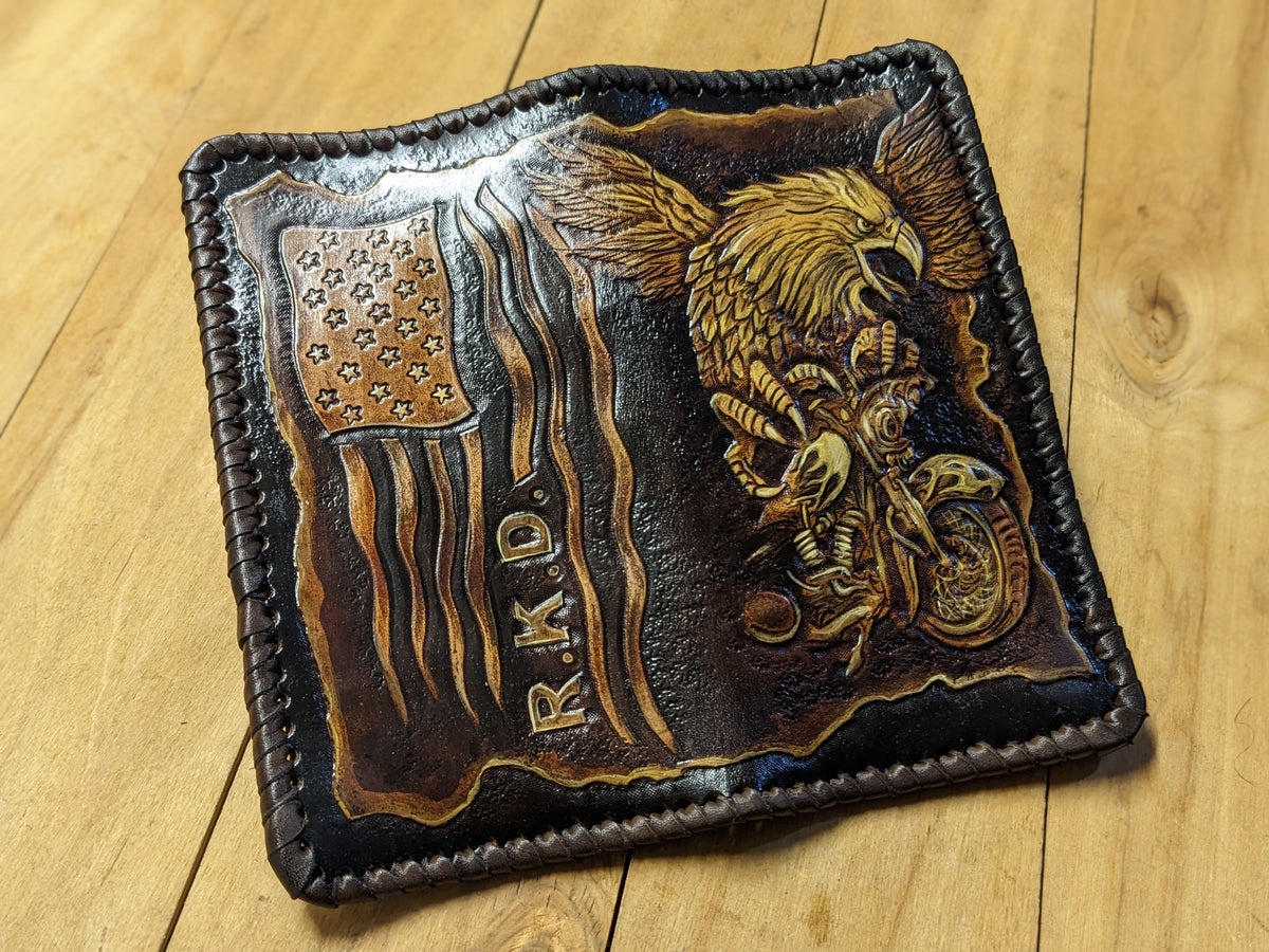 M2D8, USA Flag Bald Eagle & Harley Davidson Motorcycle Wallet