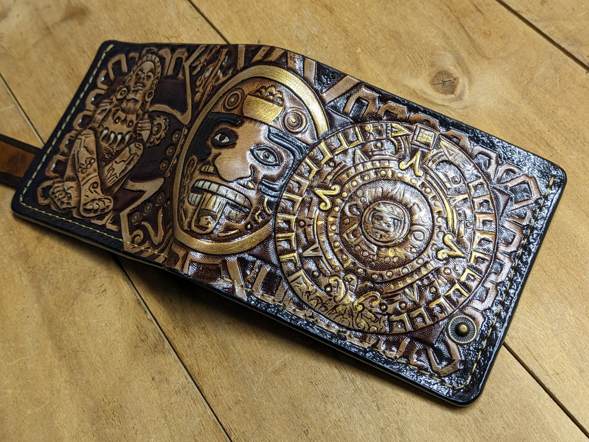 M1P8, Mayan Calendar, Aztec Sun Stone & Inca Leather Wallet