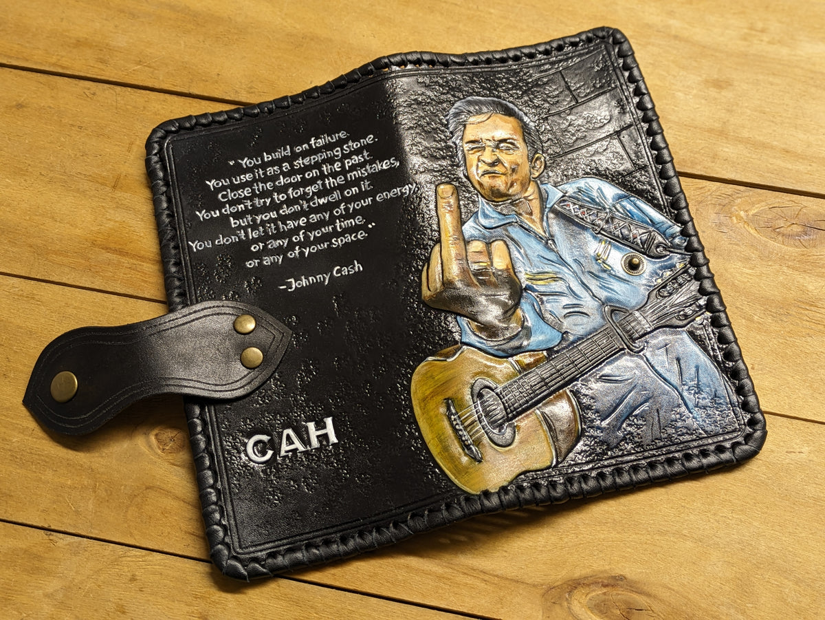 M2L1, Johnny Cash Middle Finger Concert Poster Leather Wallet