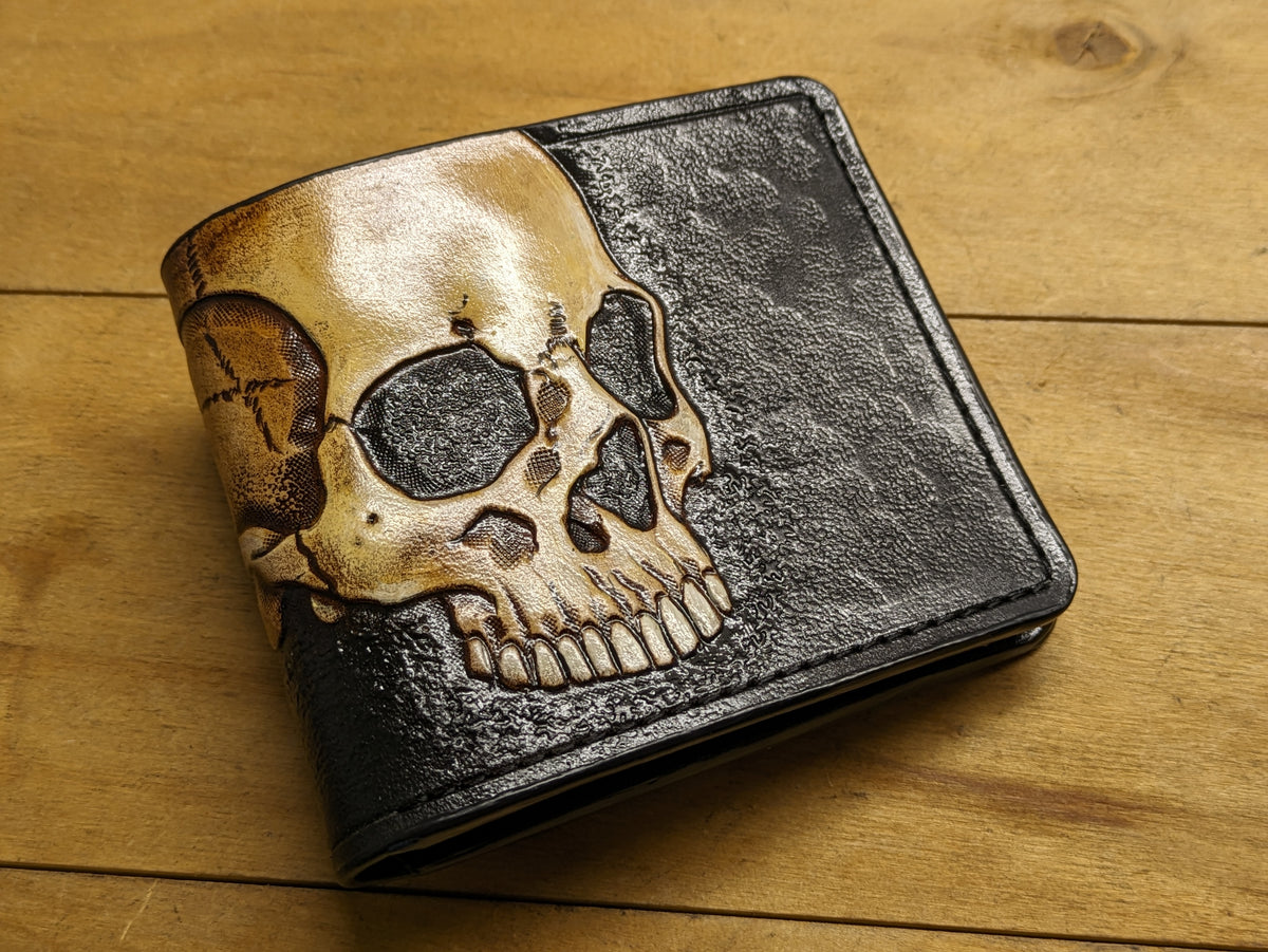 M1S18, Skull & Skeleton Handmade Bifold Leather Wallet