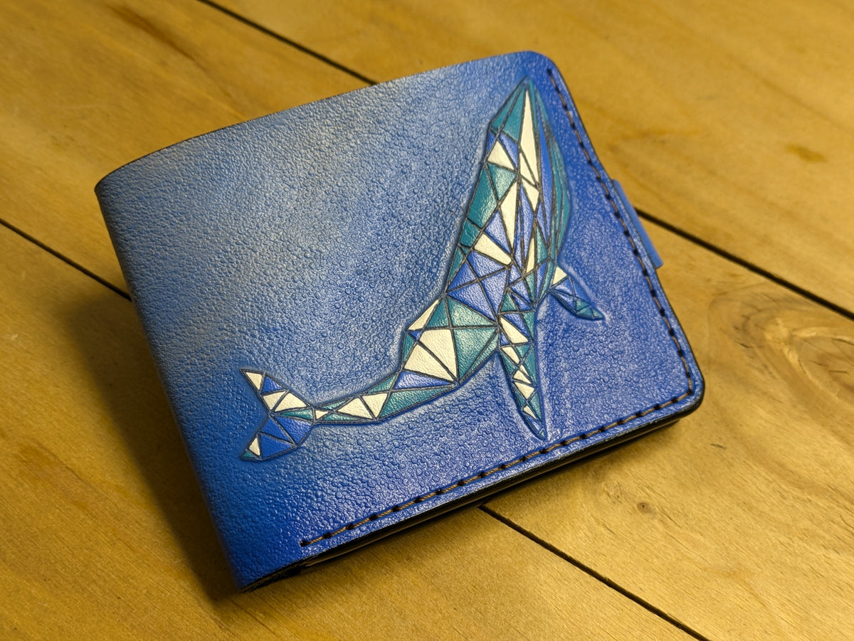 M1I2, Blue Whale Fish, Polygonal Orca Whale Leather Wallet