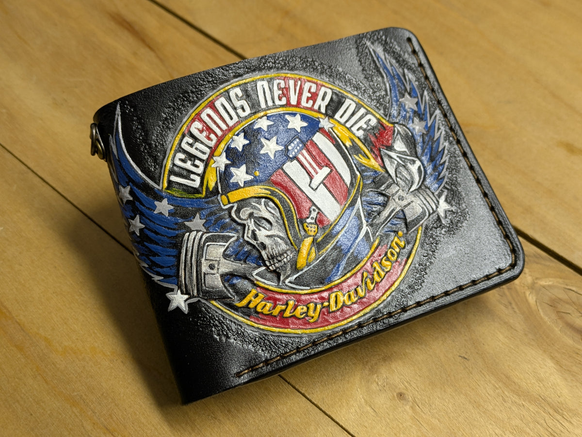 M1D5, Legends Never Die Harley Davidson Biker Leather Wallet