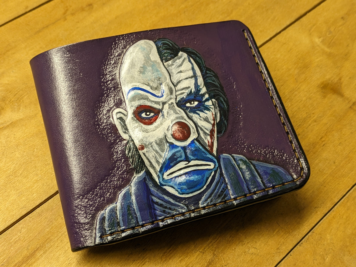 M1W21, Joker Bank Robber Clown Mask Bifold Leather Wallet