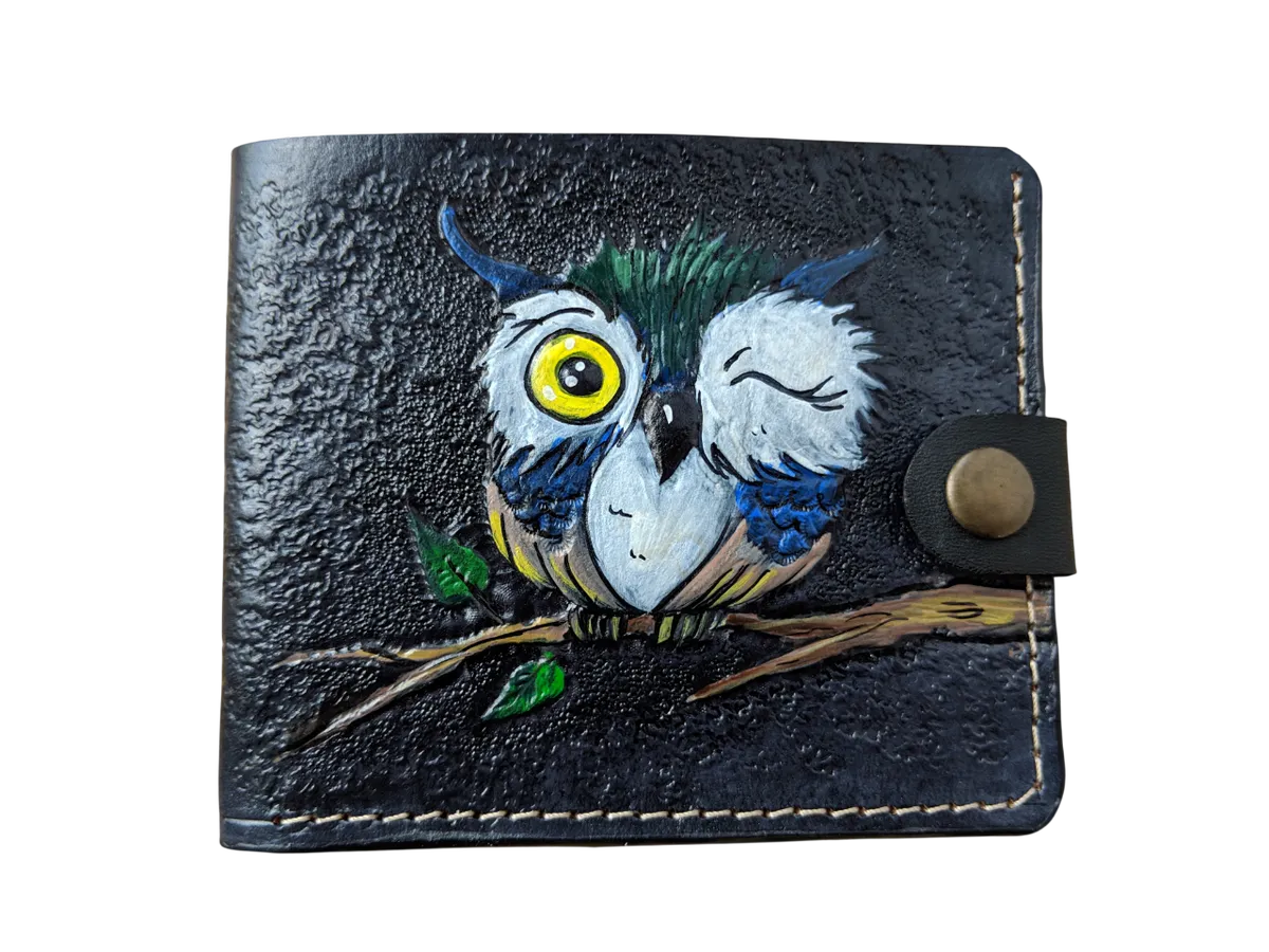 Cartoon chouette Christmas owl bifold leather wallet – Theodoros