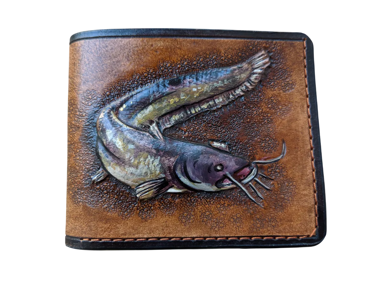 Catfish handmade embossed bifold leather wallet – Theodoros