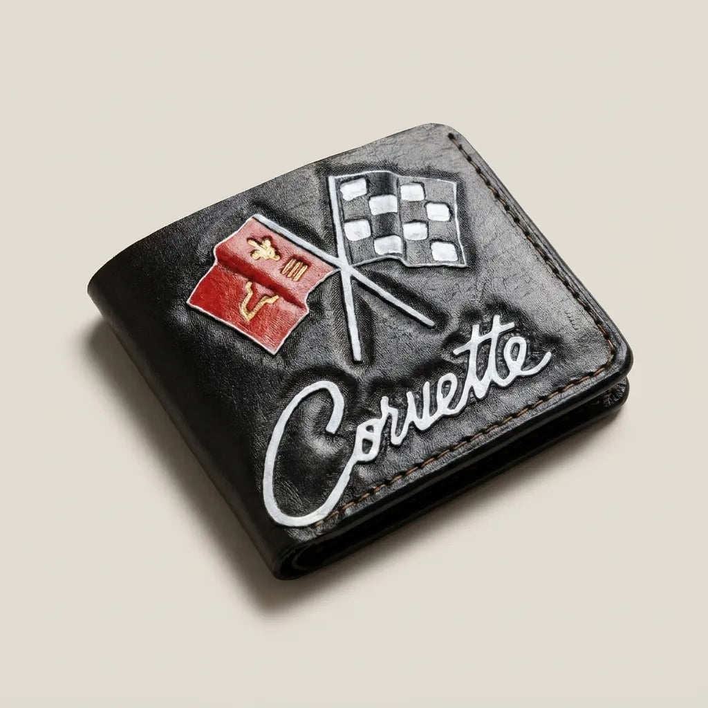 Chevrolet Corvette Chevy C2 Flag Logo Bifold Leather Wallet