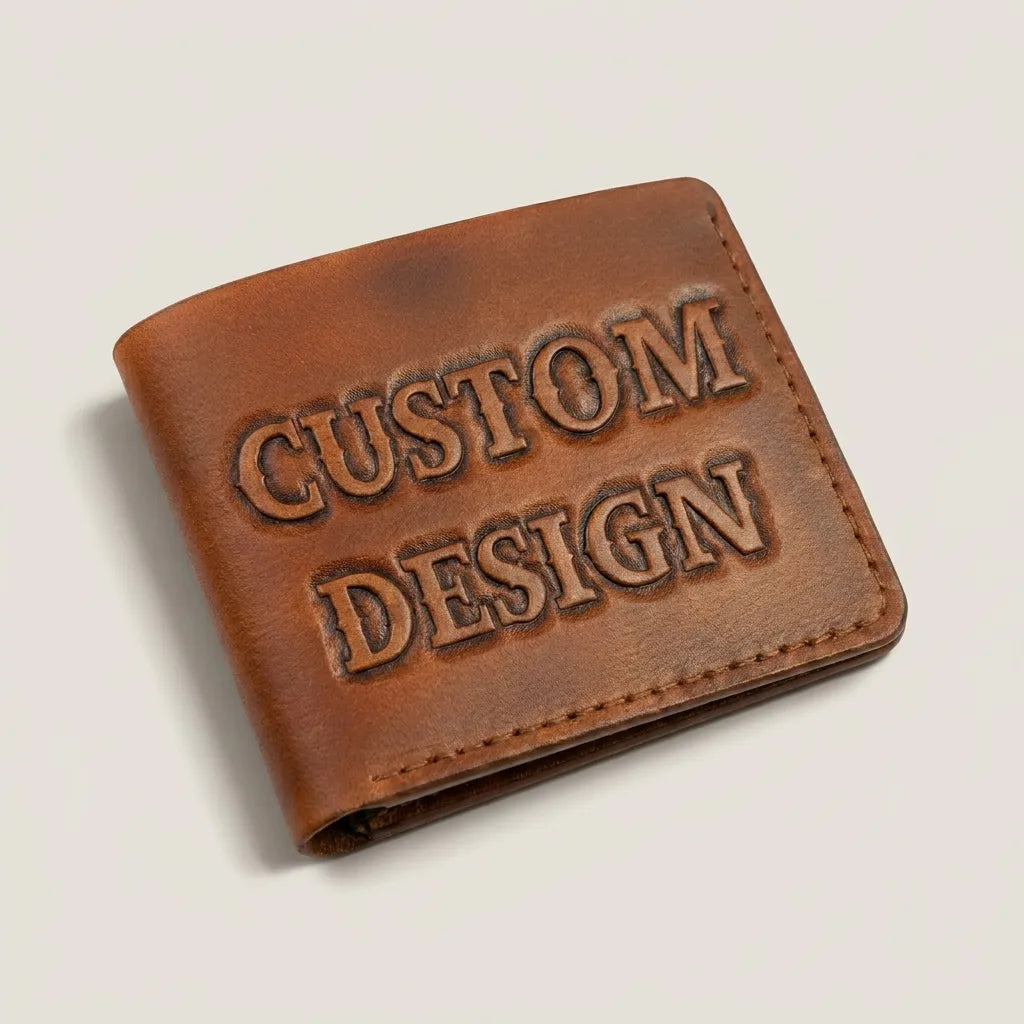 Custom bifold leather wallet for men handmade full grain hand tooled design