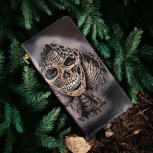 M2S13, Purse with Skull Ace of Spades Long Biker Chain Wallet