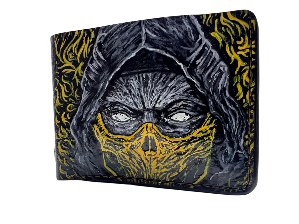 #039 Handcrafted Mortal Kombat Wallet | Bifold, Leather Carved & Scorpion Designs