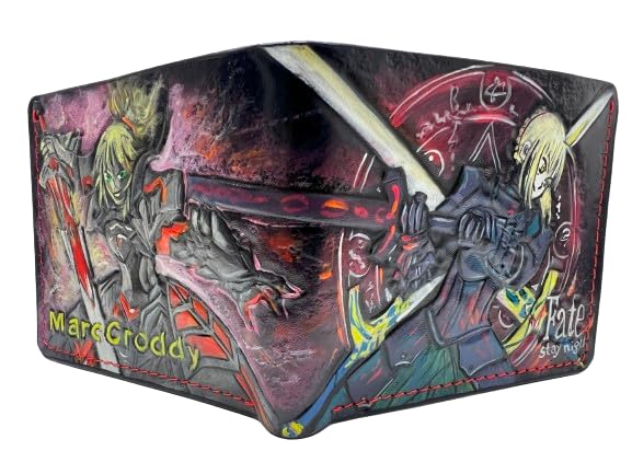 #041 Handcrafted Otaku Anime Wallet | Fate Stay Night, Saber Alter & Leather Carved Designs