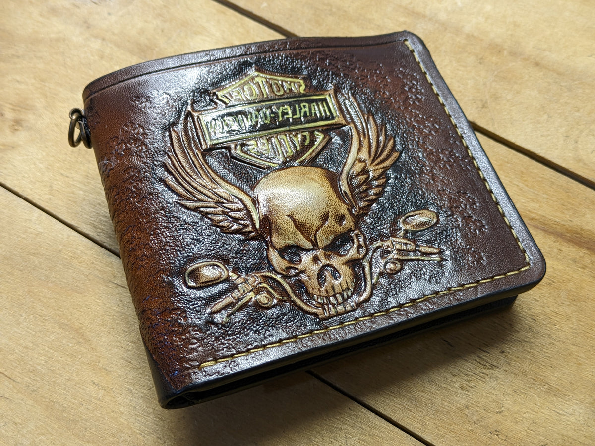 M1D8, Harley Davidson Motorcycle Skull Biker Leather Wallet