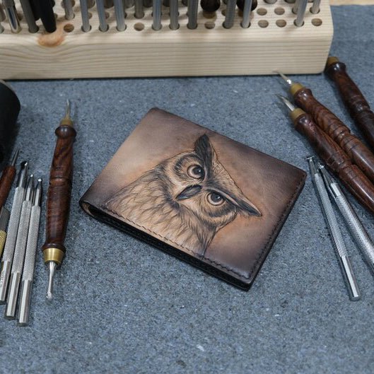 M1A45 Bird Purses with Owls – Handmade Bifold Leather Wallet - Theodoros