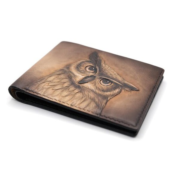 M1A45 Bird Purses with Owls – Handmade Bifold Leather Wallet - Theodoros
