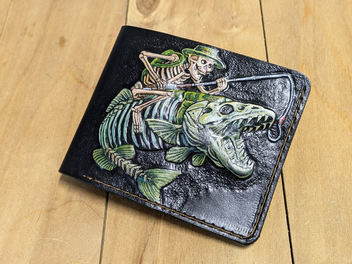 M1S36, Fish Angling, Bass Skeleton & Fisherman Skull Wallet - Theodoros