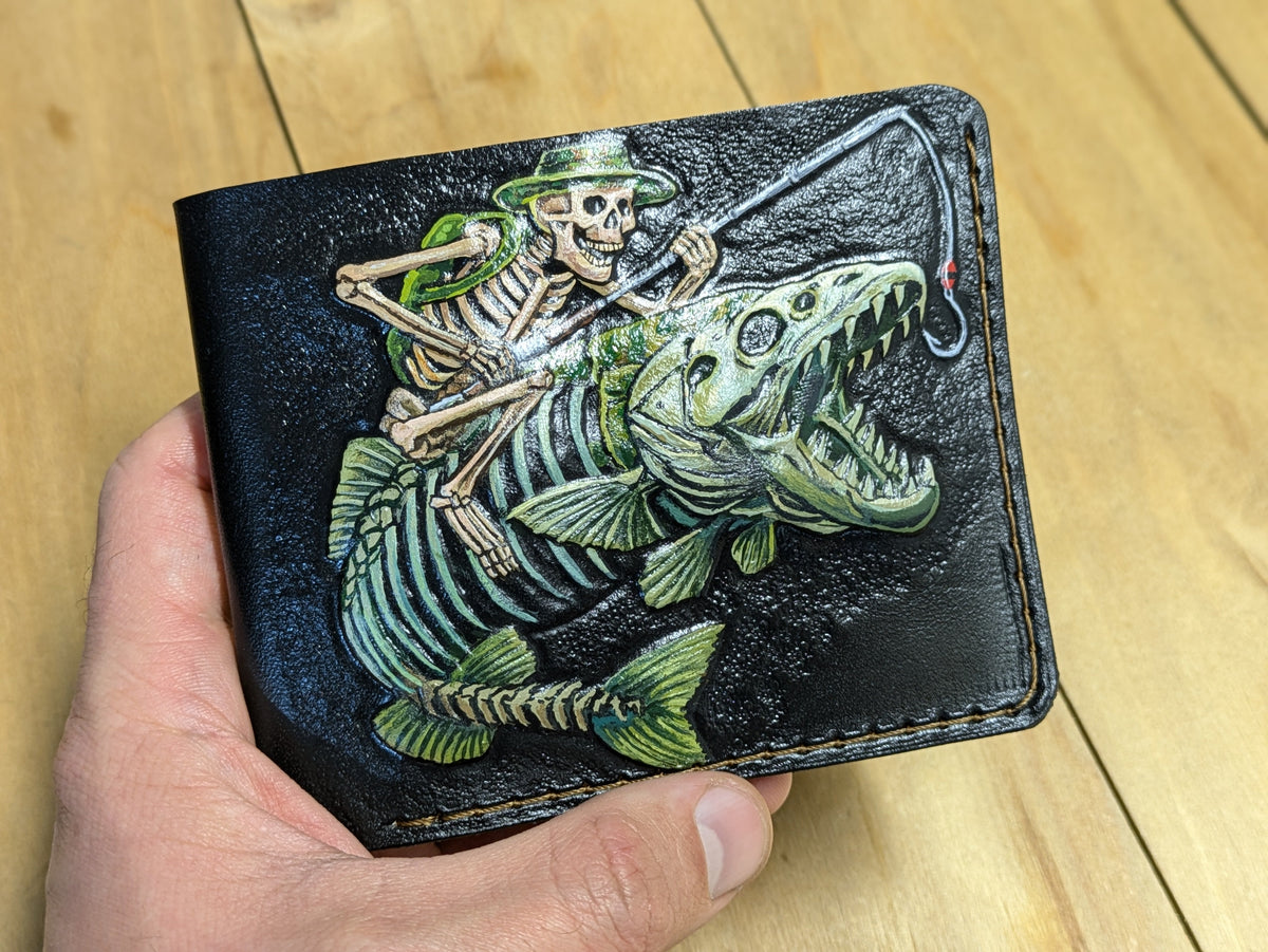 M1S36, Fish Angling, Bass Skeleton & Fisherman Skull Wallet - Theodoros