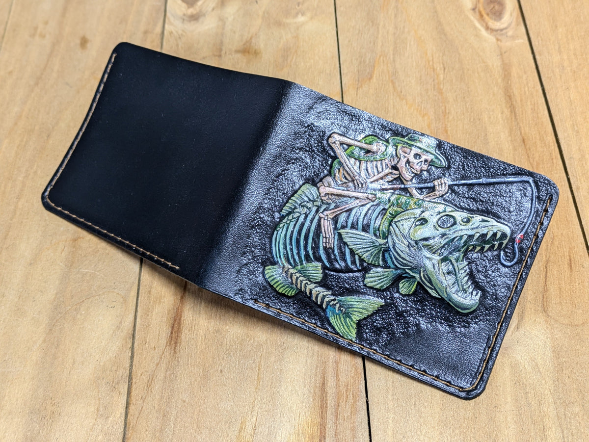 M1S36, Fish Angling, Bass Skeleton & Fisherman Skull Wallet - Theodoros