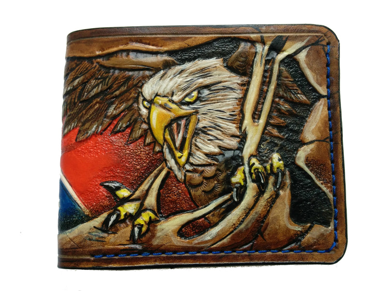 M1V8, USA Rebel Confederate Flag & Bald Eagle Leather Wallet - Theodoros