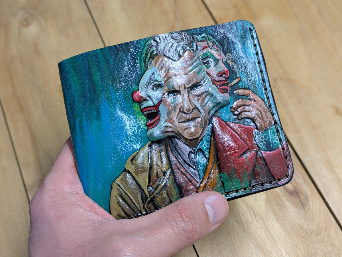 M1W27, Joaquin Phoenix Joker Handmade Bifold Leather Wallet - Theodoros