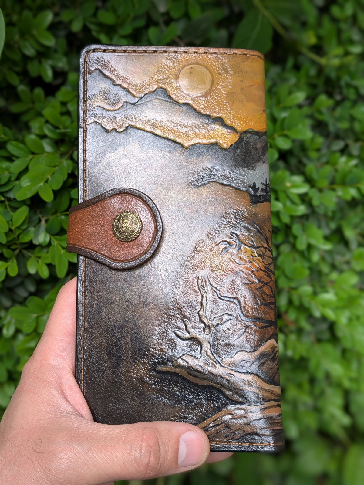 M2A3, Brown Grizzly Bear Biker Chain Long Leather Wallet - Theodoros