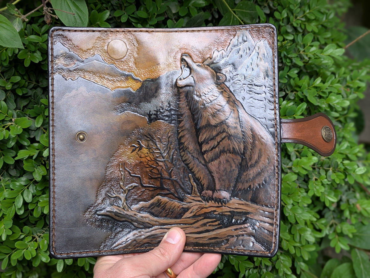 M2A3, Brown Grizzly Bear Biker Chain Long Leather Wallet - Theodoros