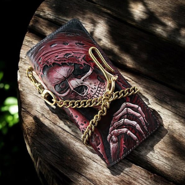 M2S14, Purse with Skull Custom Long Biker Chain Wallet - Theodoros