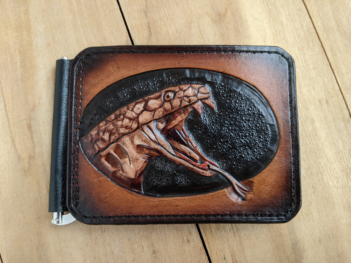 M3A1, Handmade Leather Money Clip Wallet | Snake Design - King Cobra, Anaconda & Python Gift for Him - Theodoros